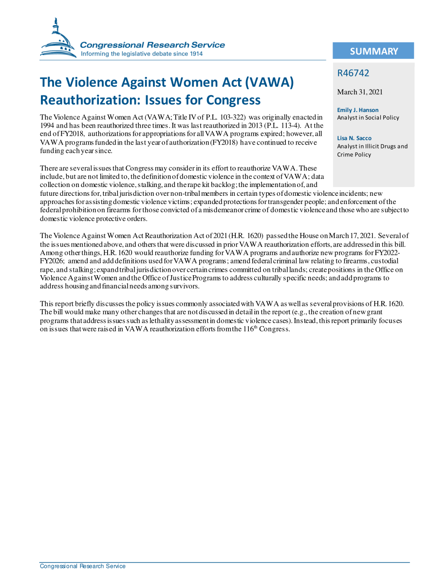 [20210331]R46742_《暴力侵害妇女法》（VAWA）重新授权：国会议题.pdf_第2页