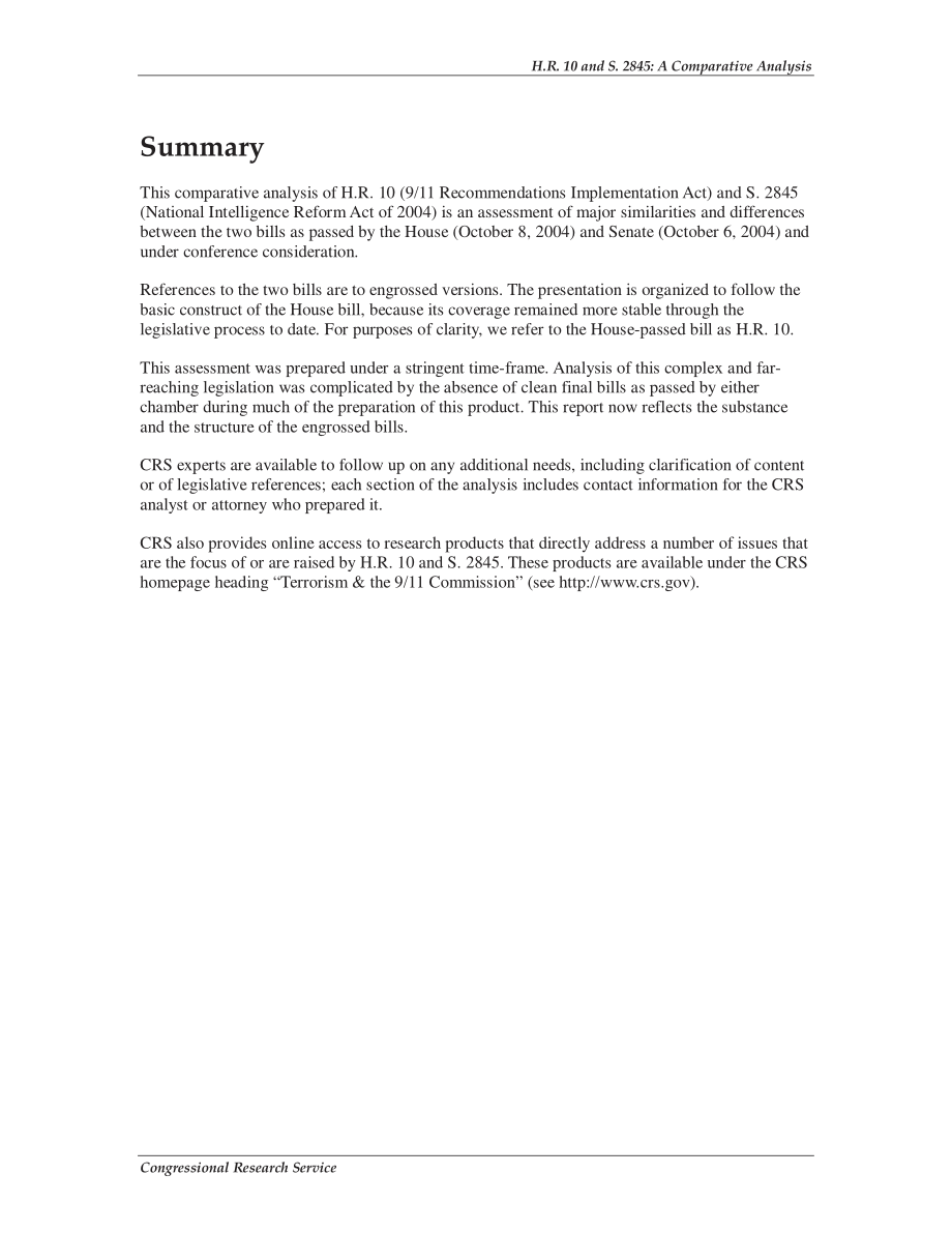 [20041021]RL32635_H、 R.10（911建议实施法案）和第2845条（2004年国家情报改革法案）：比较分析.pdf_第2页