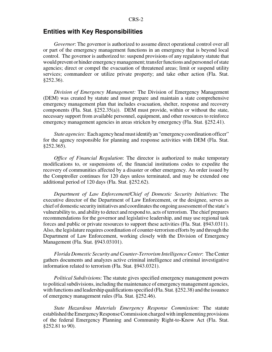 [20040326]RS21784_佛罗里达州应急管理和国土安全法定机构总结.pdf_第2页