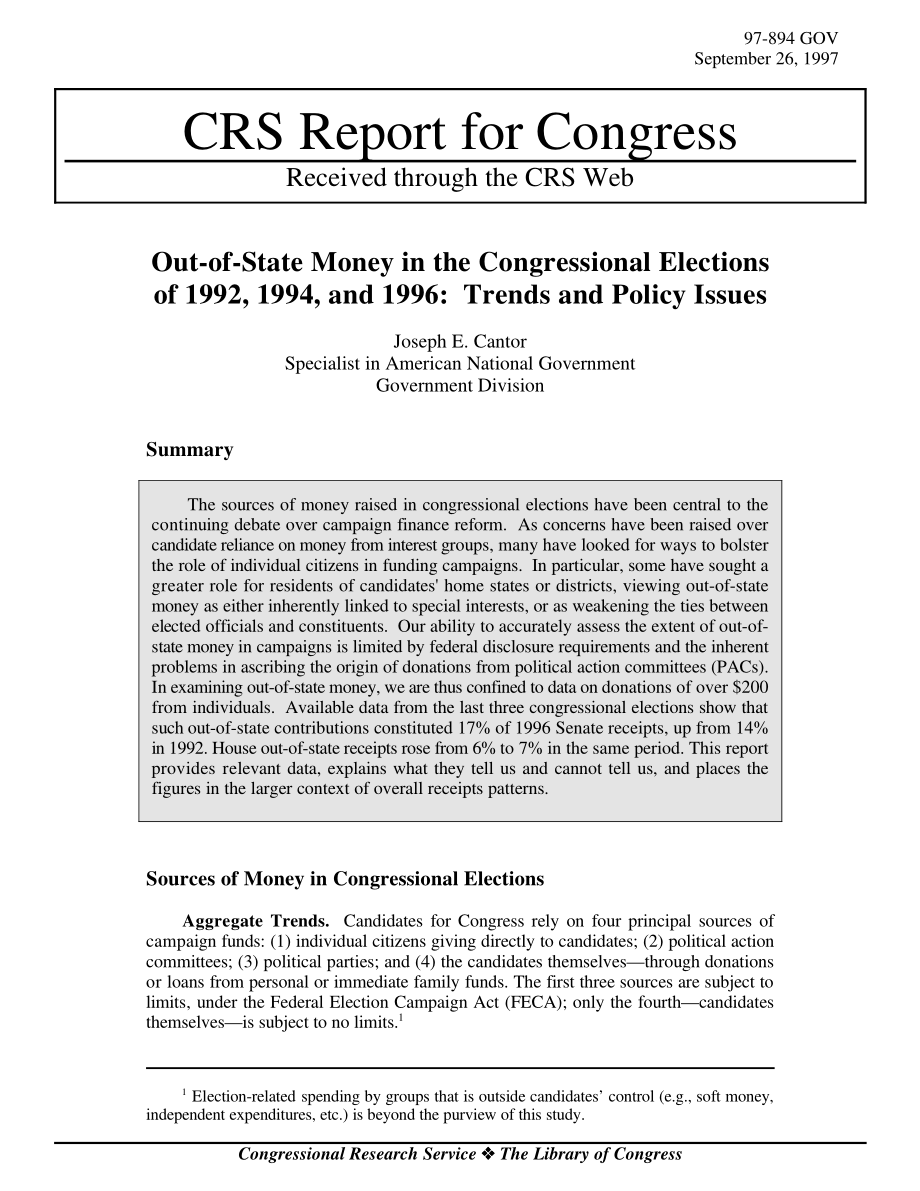 [19970926]97-894GOV_1992、1994和1996年国会选举中的州外资金：趋势和政策问题.pdf_第1页