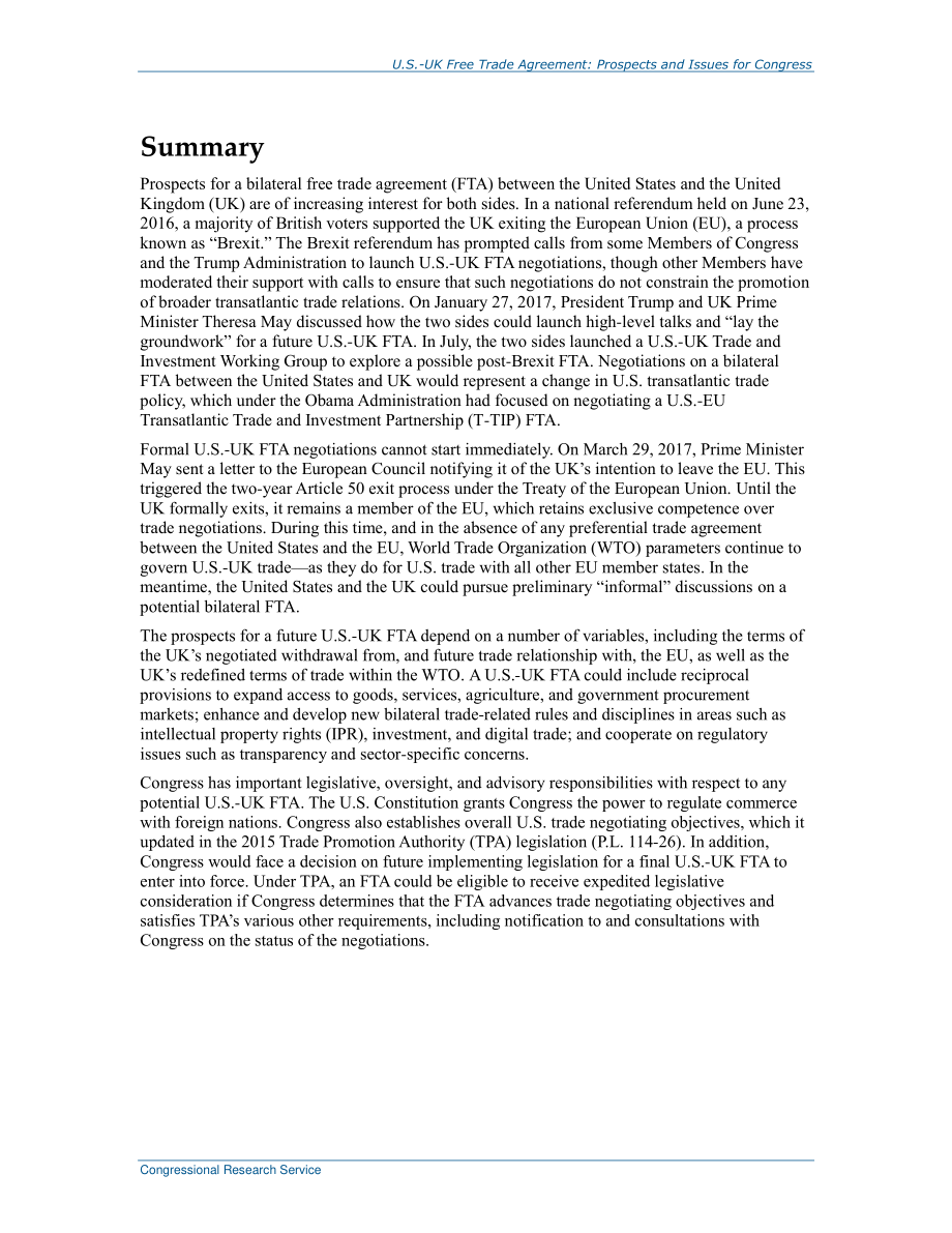 [20170905]R44817_美英自由贸易协定：国会的前景和问题.pdf_第2页