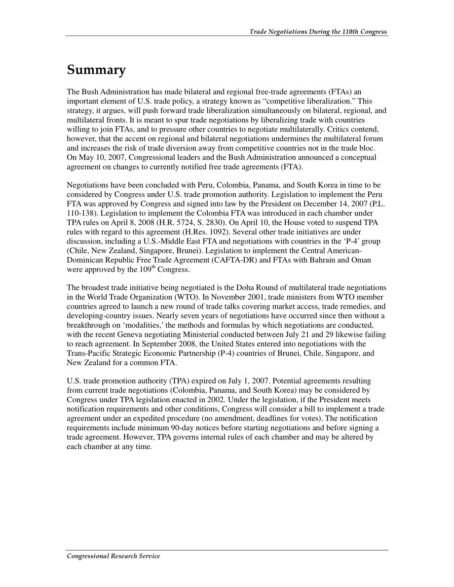 [20081021]RL33463_第110届国会期间的贸易谈判.pdf_第2页