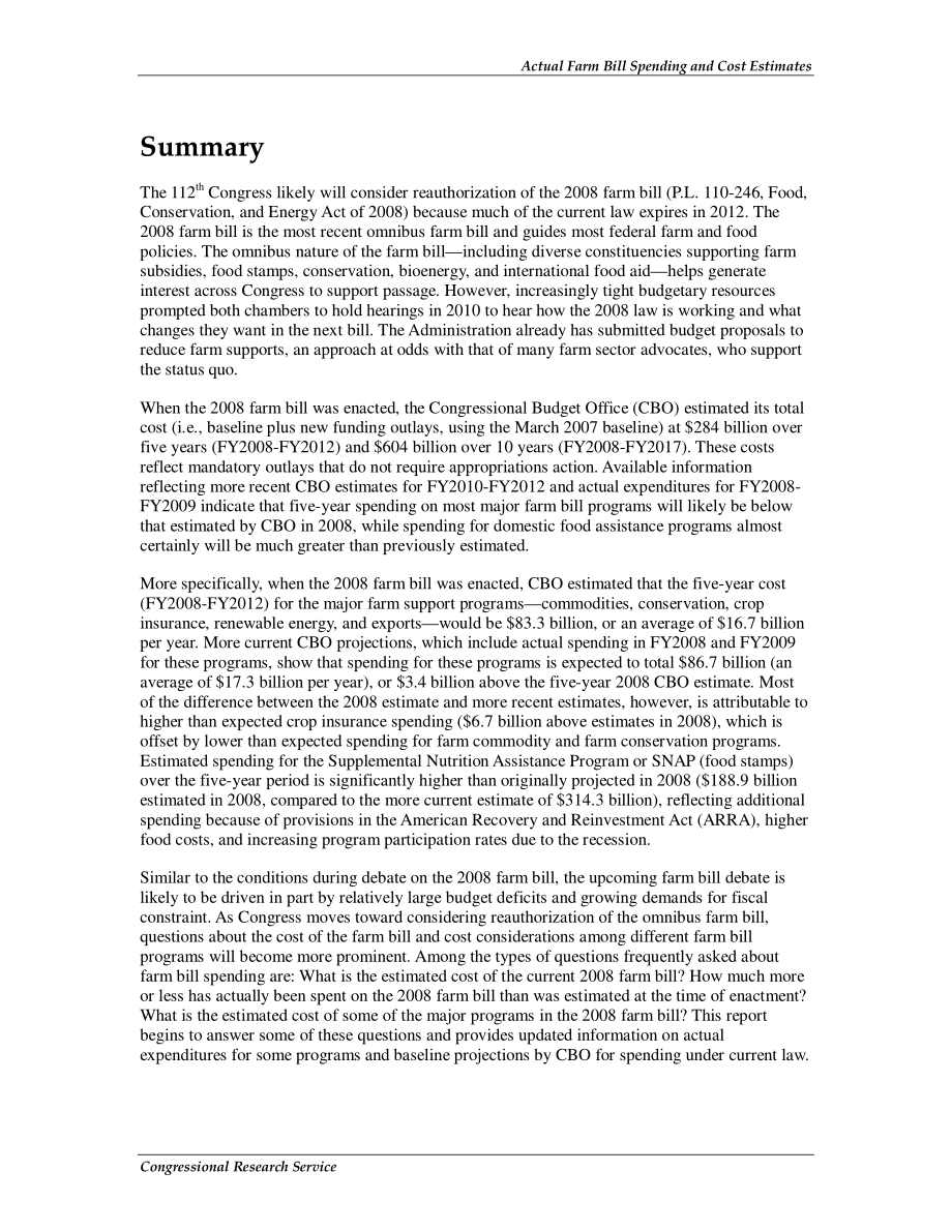 [20101213]R41195_实际农业法案支出和成本估算.pdf_第2页