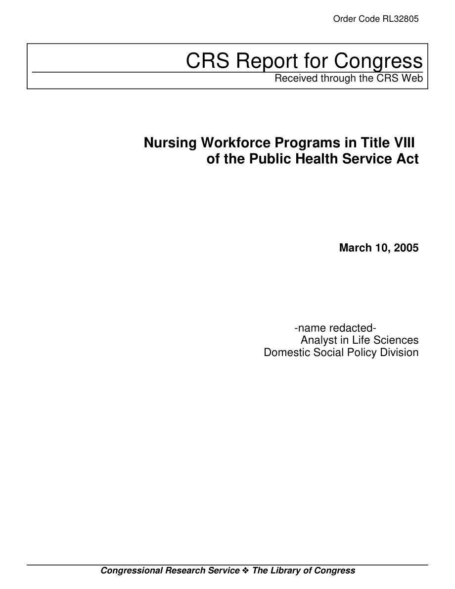 [20050310]RL32805_《公共卫生服务法》第八篇中的护理劳动力计划.pdf_第1页