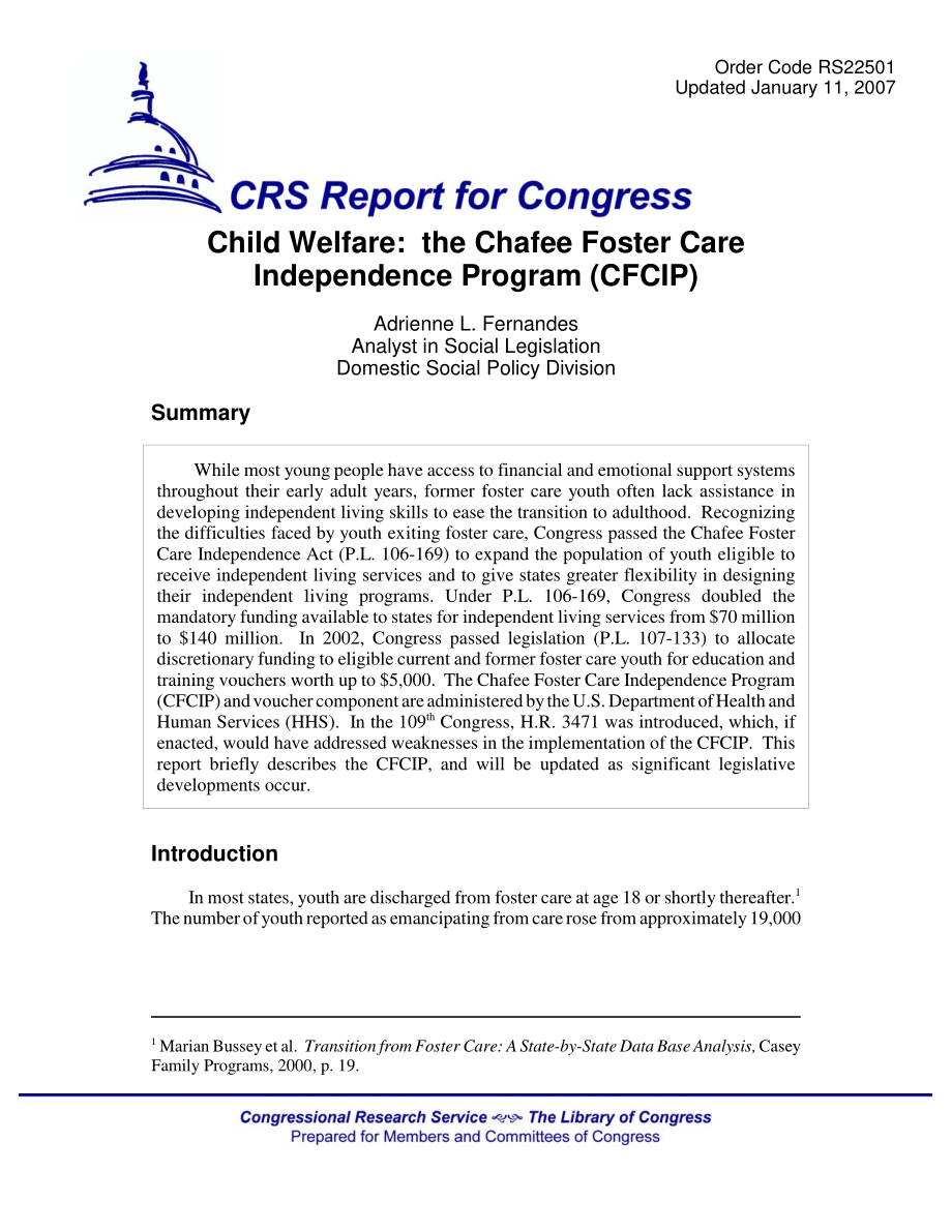 [20070111]RS22501_儿童福利：查菲寄养独立计划（CFCIP）.pdf_第1页