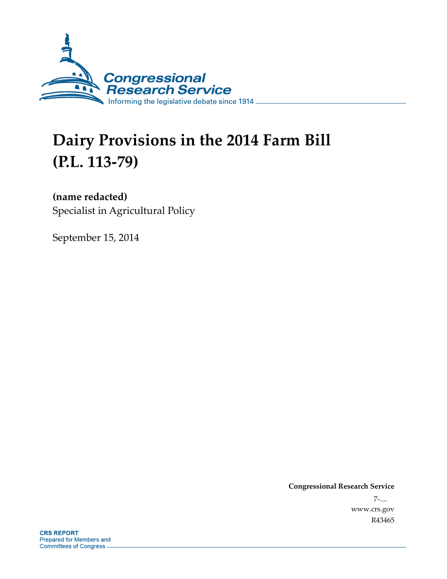 [20140915]R43465_2014年农业法案中的乳制品条款（P.L113-79).pdf_第1页