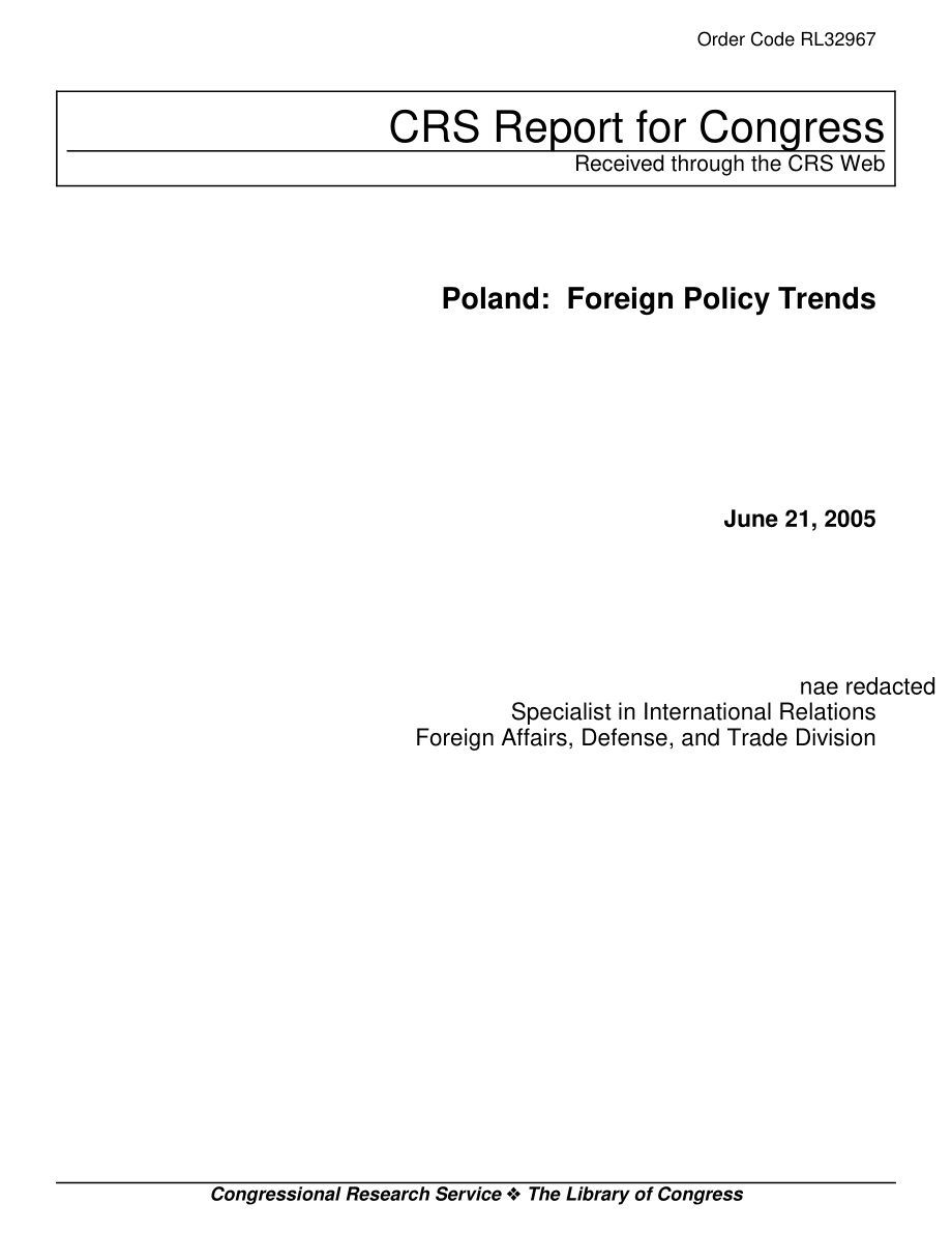 [20050621]RL32967_波兰：外交政策趋势.pdf_第1页