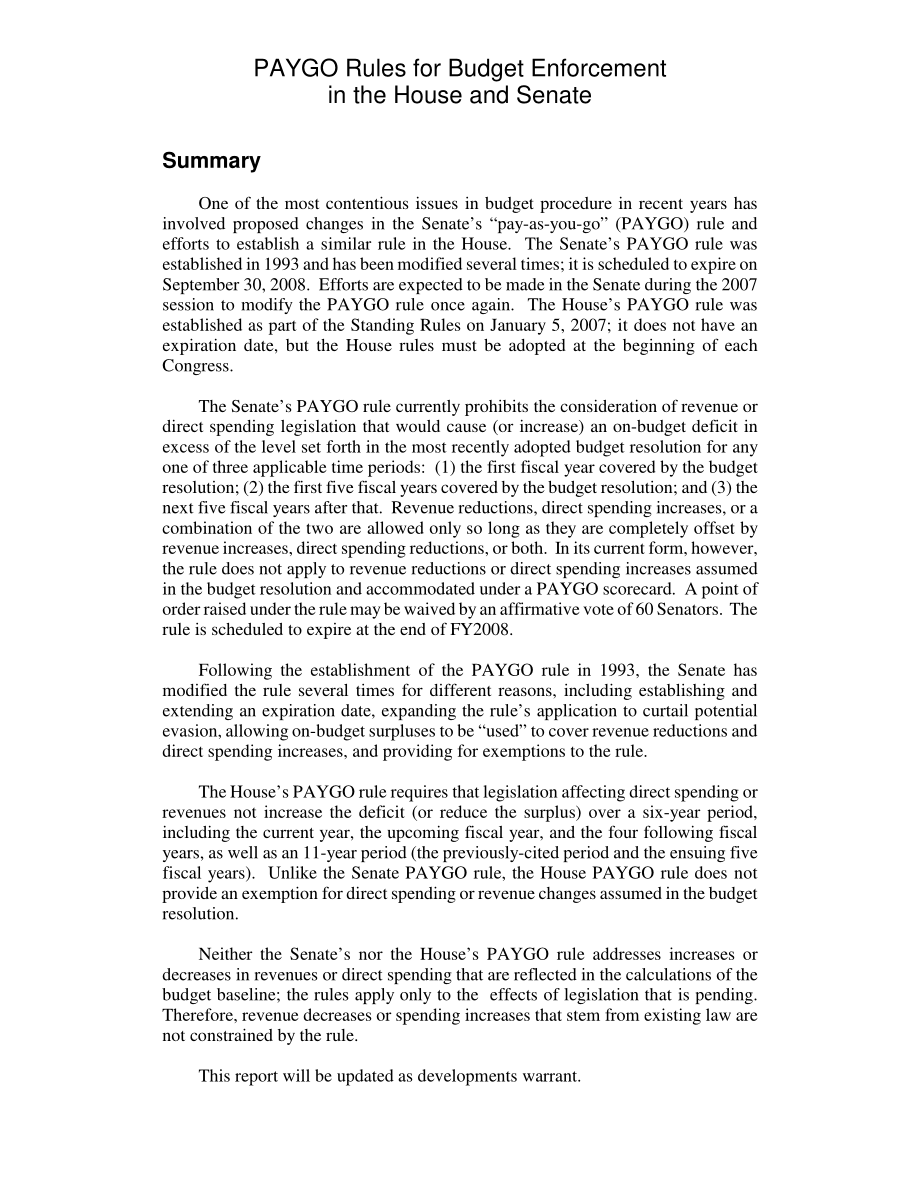 [20070125]RL32835_众议院和参议院预算执行的支付规则.pdf_第2页