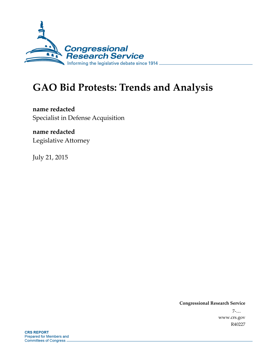 [20150721]R40227_GAO投标抗议：趋势和分析.pdf_第1页