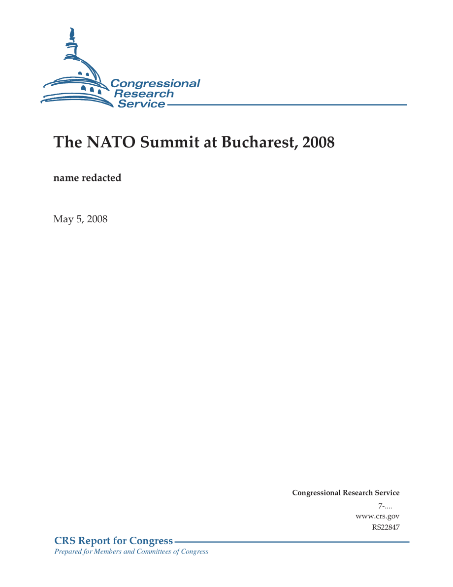 [20080505]RS22847_The NATO Summit at Bucharest2008.pdf_第1页