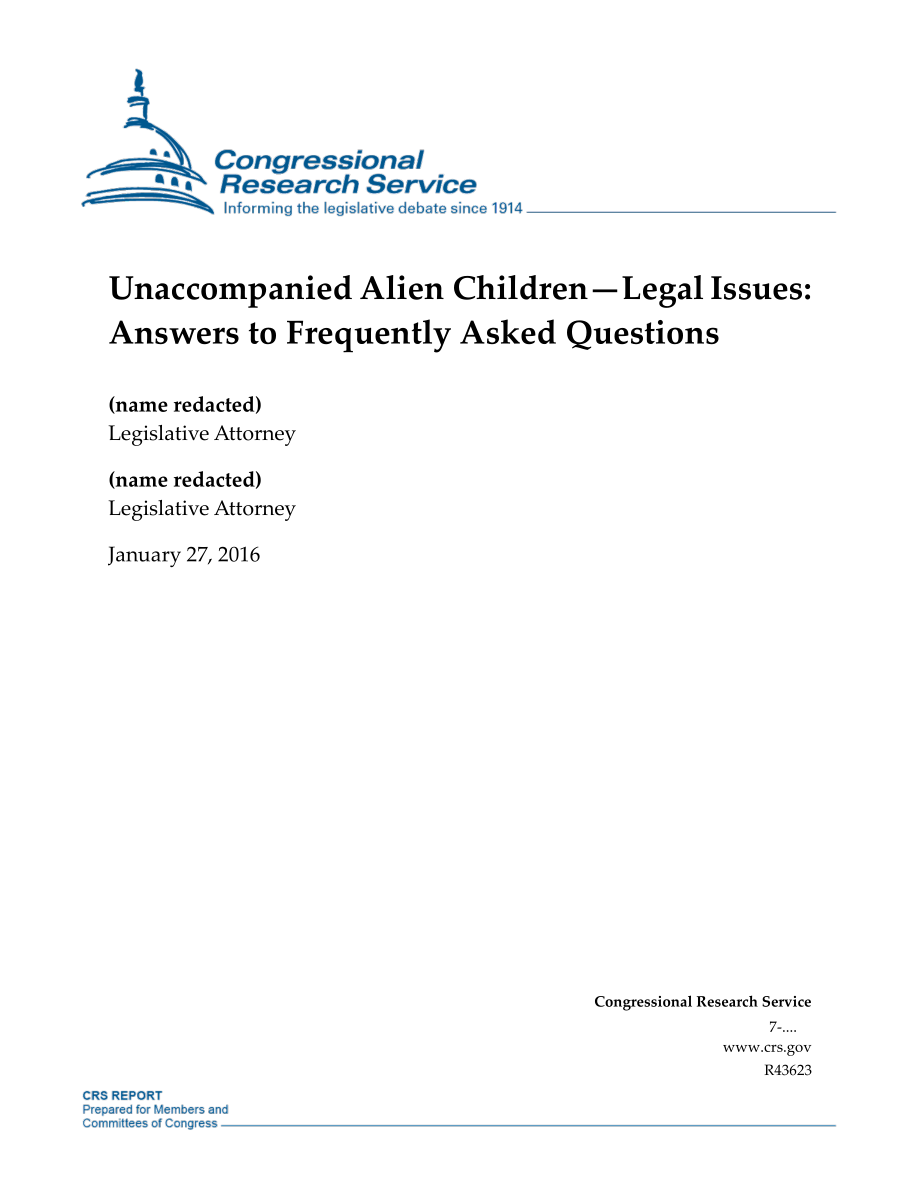 [20160127]R43623_孤身外籍儿童法律问题：常见问题解答.pdf_第1页