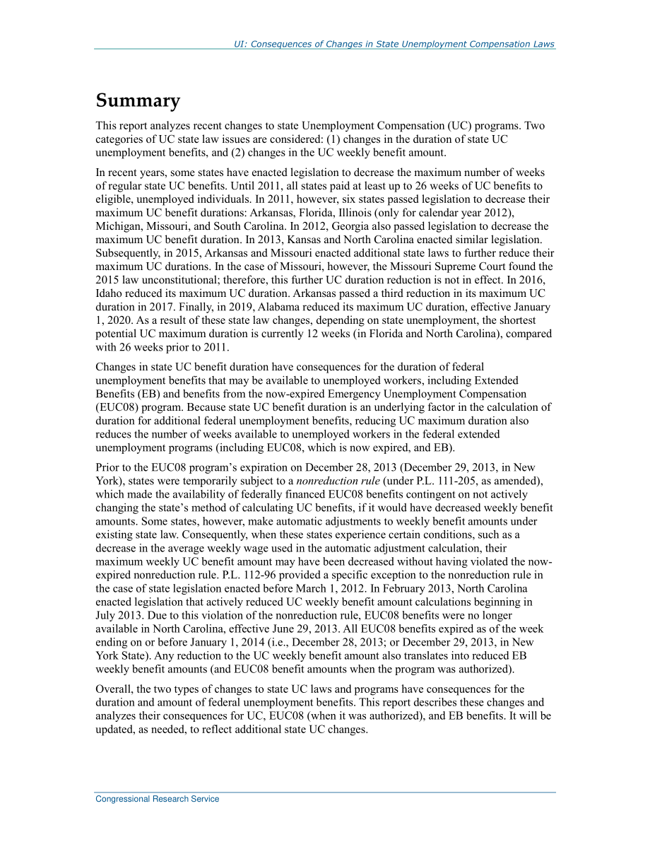 [20191023]R41859_失业保险：州失业补偿法律变更的后果.pdf_第2页