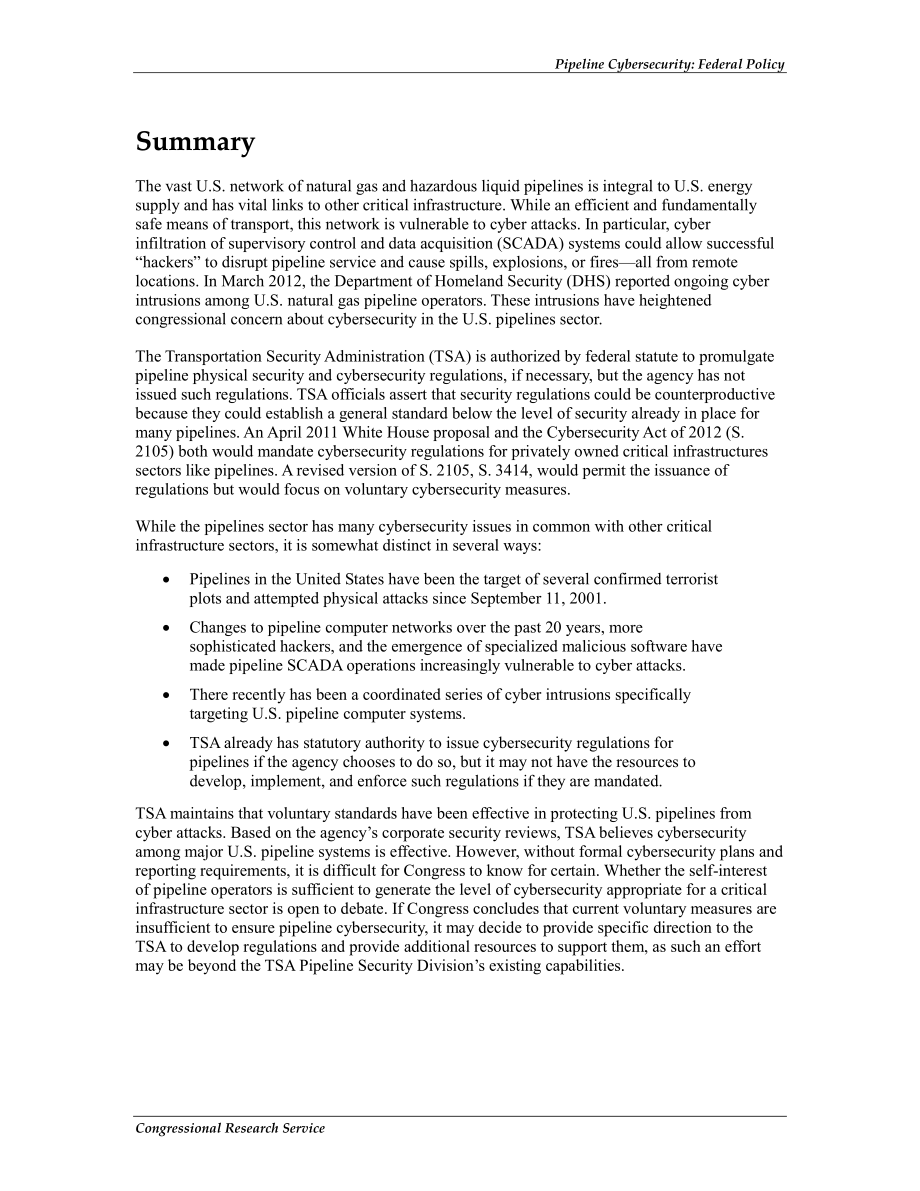 [20120816]R42660_管道网络安全：联邦政策.pdf_第2页