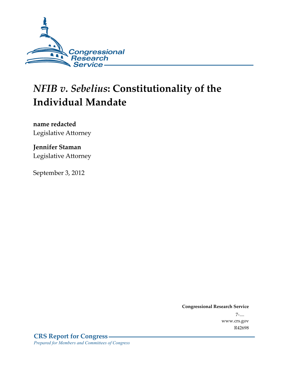 [20120903]R42698_NFIB诉西贝利厄斯案：个人授权的合宪性.pdf_第1页