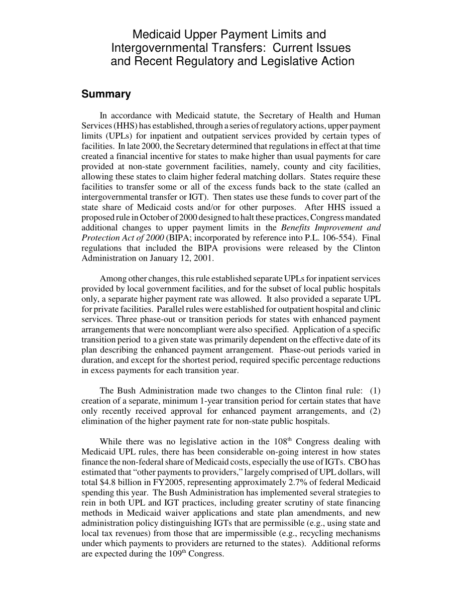 [20050121]RL31021_医疗补助支付上限和政府间转移：当前问题以及最近的监管和立法行动.pdf_第2页