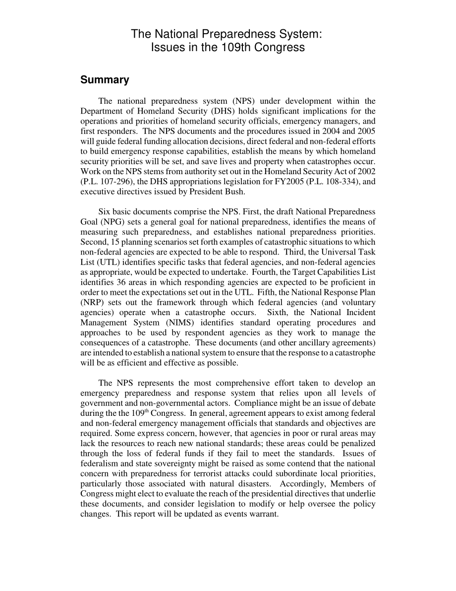 [20050310]RL32803_国家防备系统：第109届国会的议题.pdf_第2页