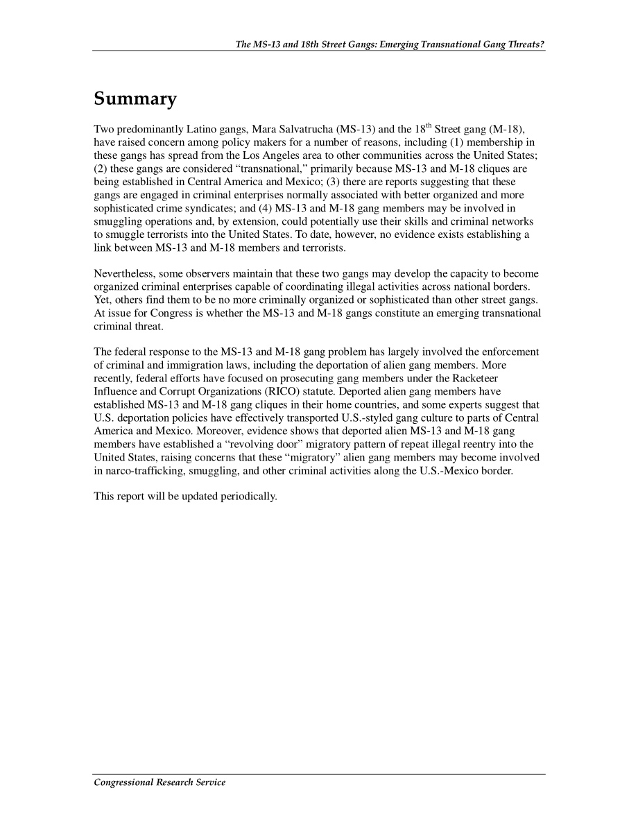 [20100122]RL34233_MS-13和18街帮派：正在出现的跨国帮派威胁？.pdf_第2页