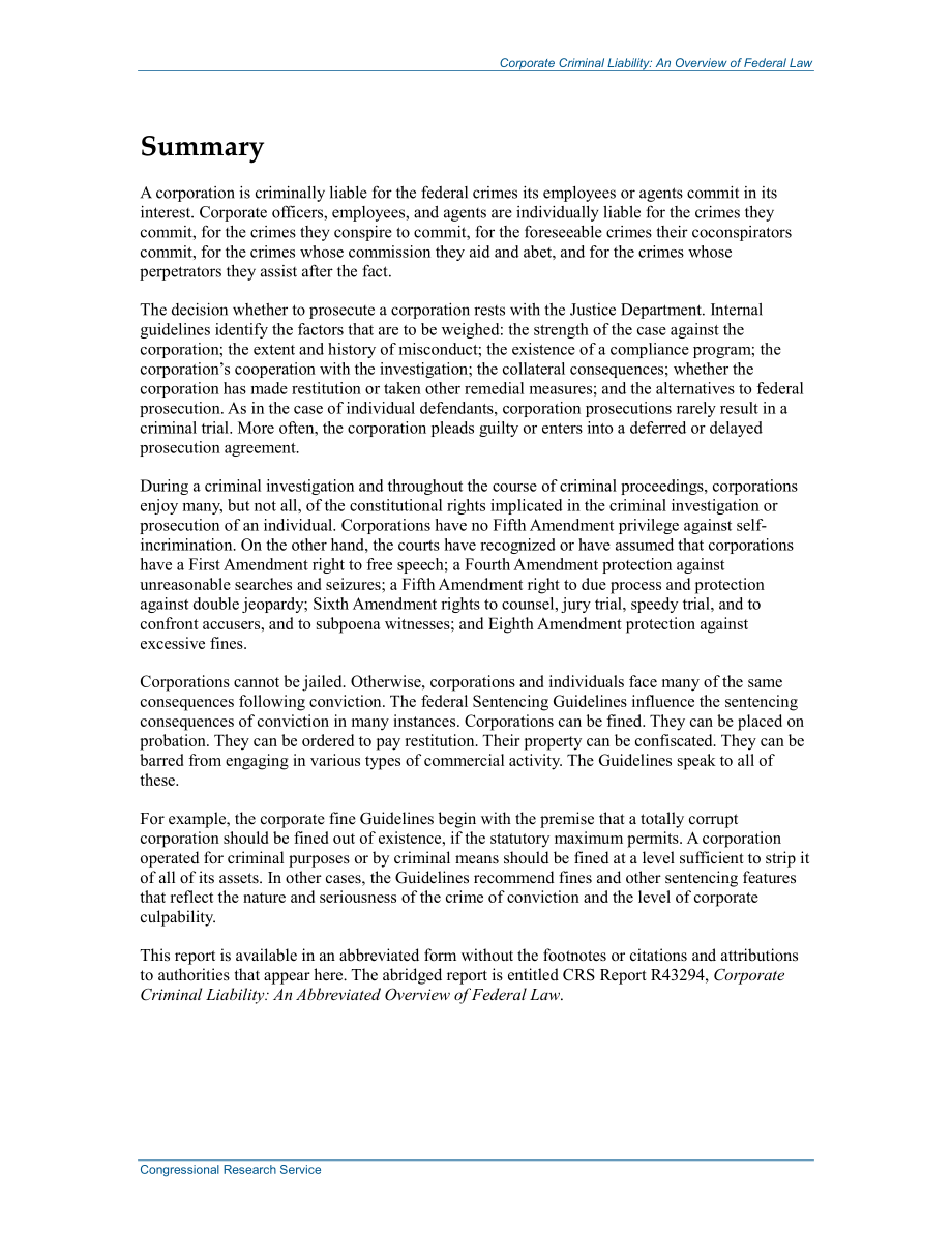 [20131030]R43293_公司刑事责任：联邦法律概述.pdf_第2页