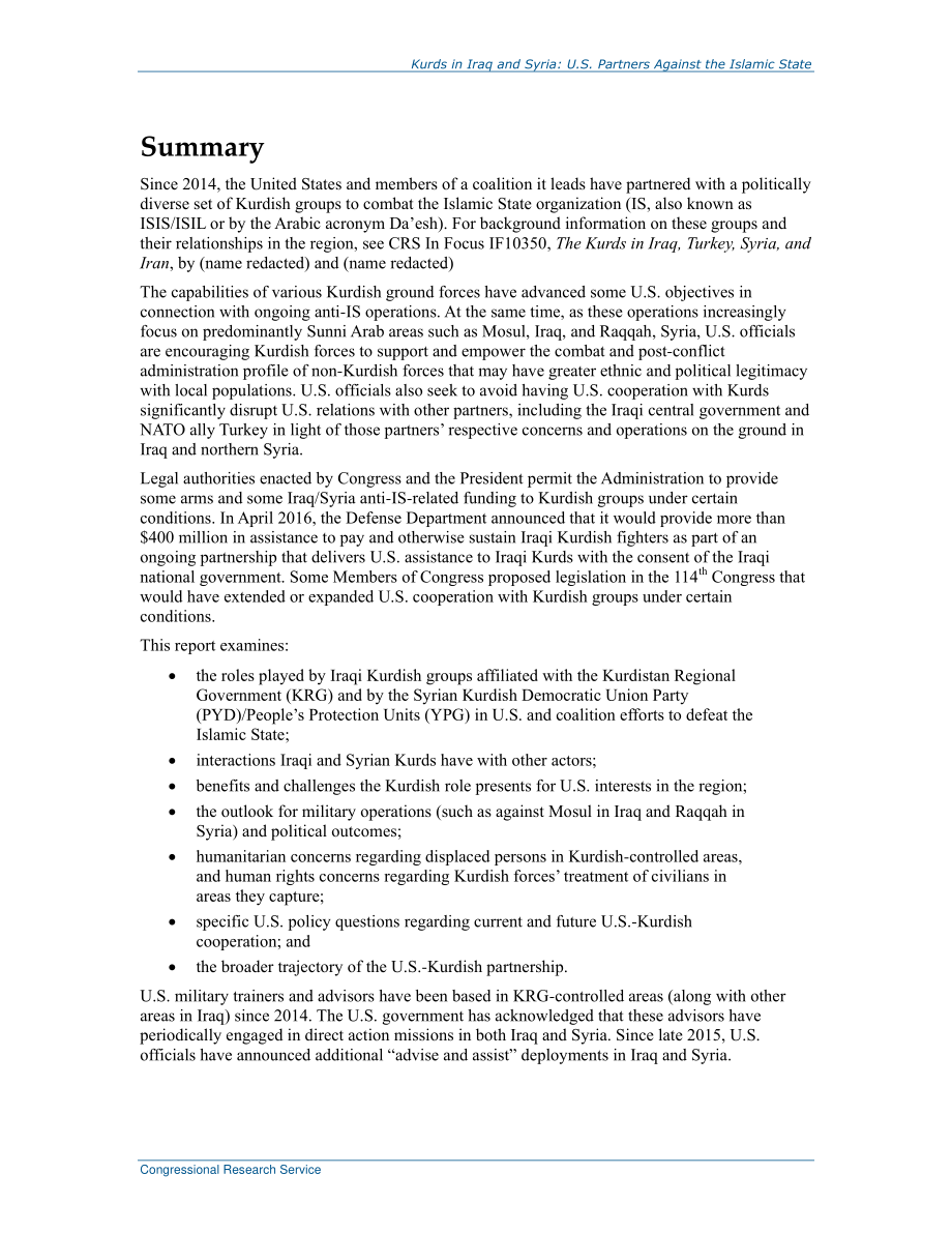 [20161228]R44513_伊拉克和叙利亚的库尔德人：美国反对伊斯兰国的伙伴.pdf_第2页
