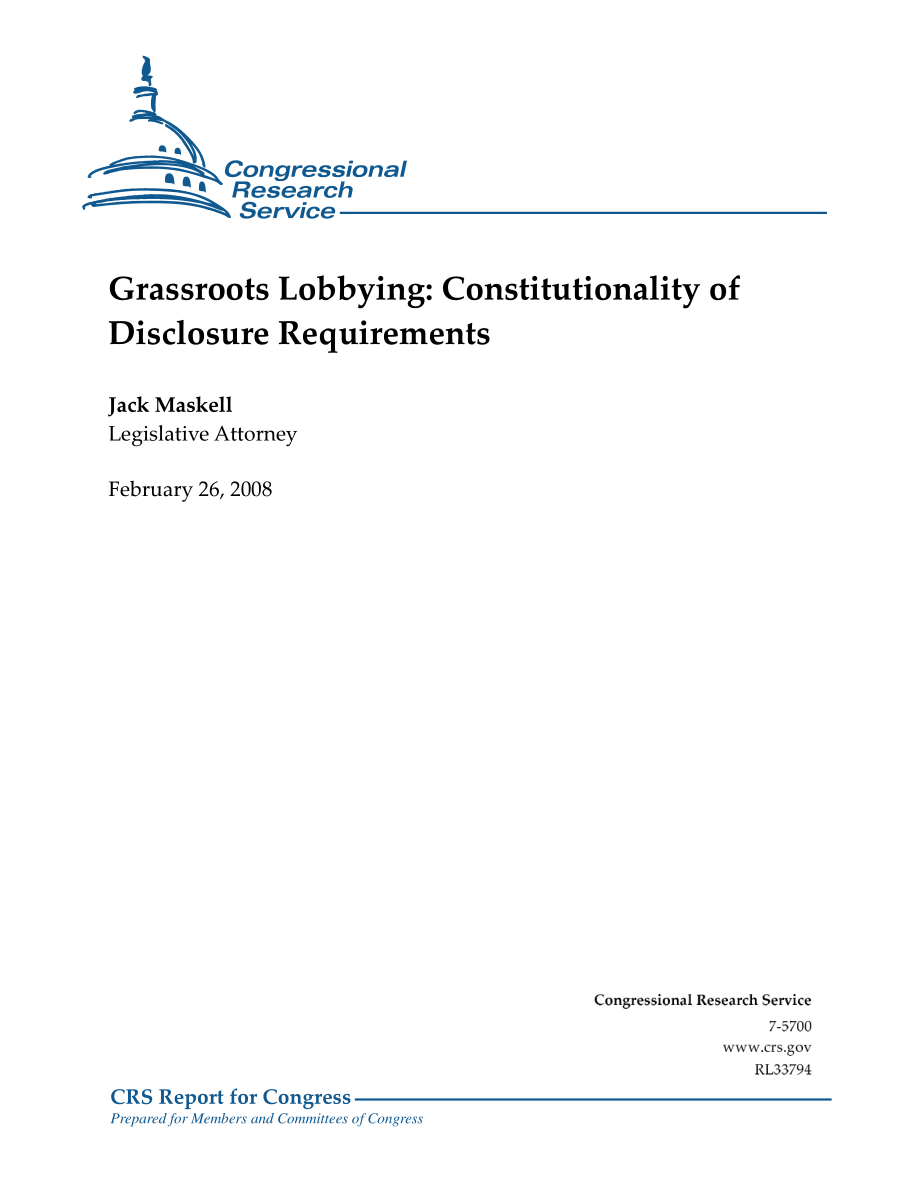 [20080226]RL33794_基层游说：披露要求的合宪性.pdf_第1页