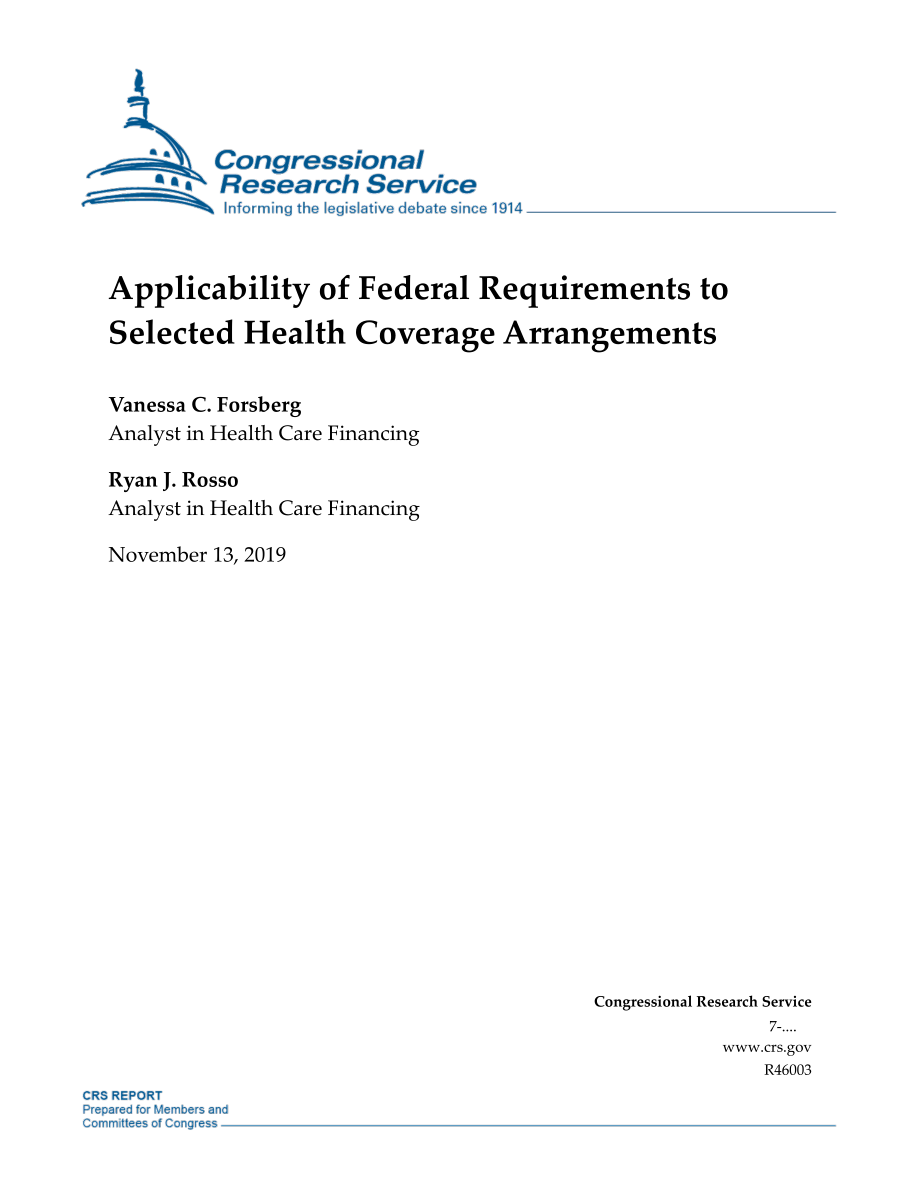 [20191113]R46003_联邦要求对选定医疗保险安排的适用性.pdf_第1页