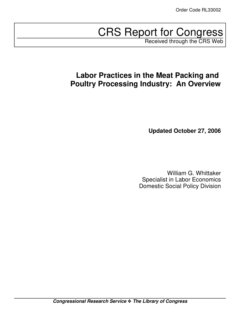 [20061027]RL33002_肉类包装和家禽加工业的劳动实践：概述.pdf_第1页