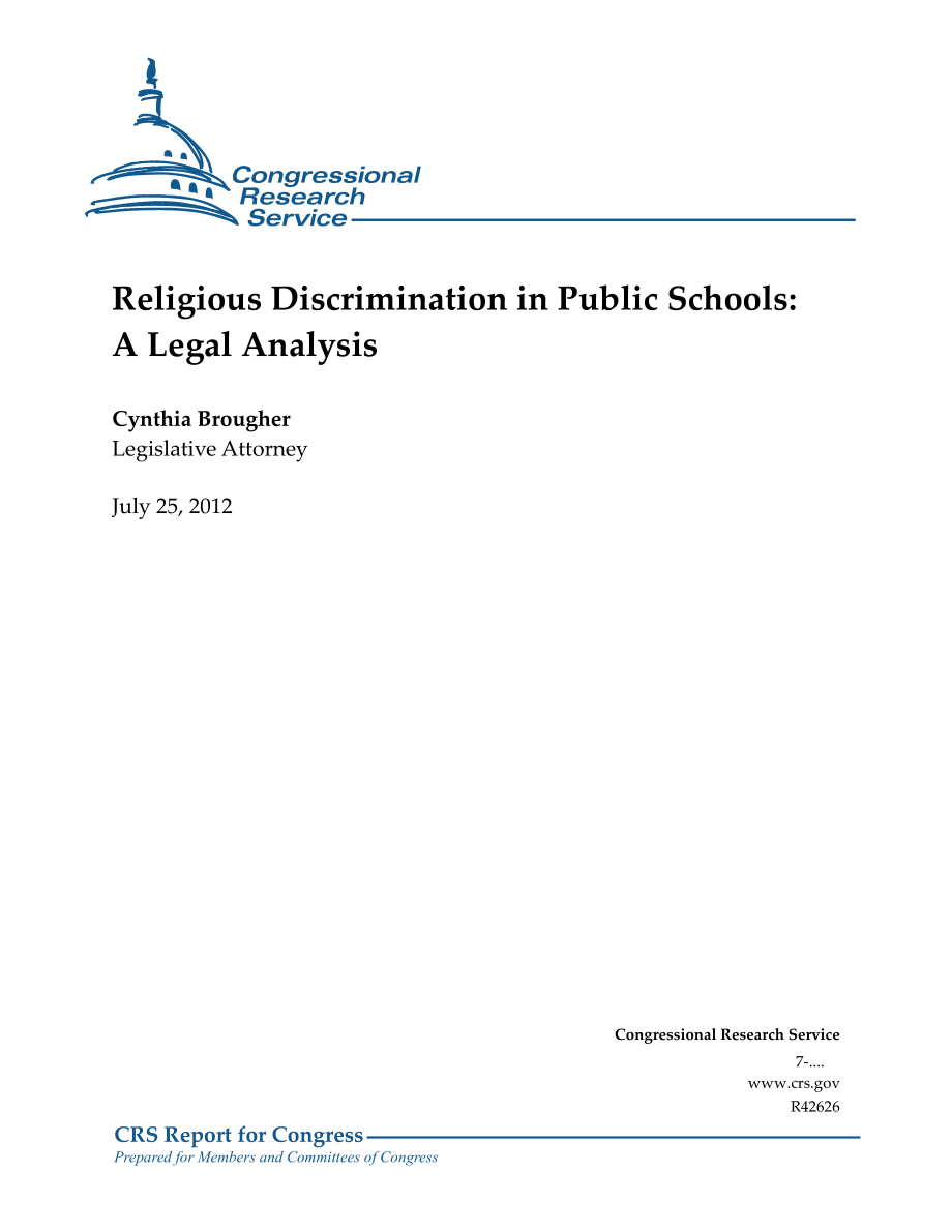 [20120725]R42626_公立学校的宗教歧视：法律分析.pdf_第1页