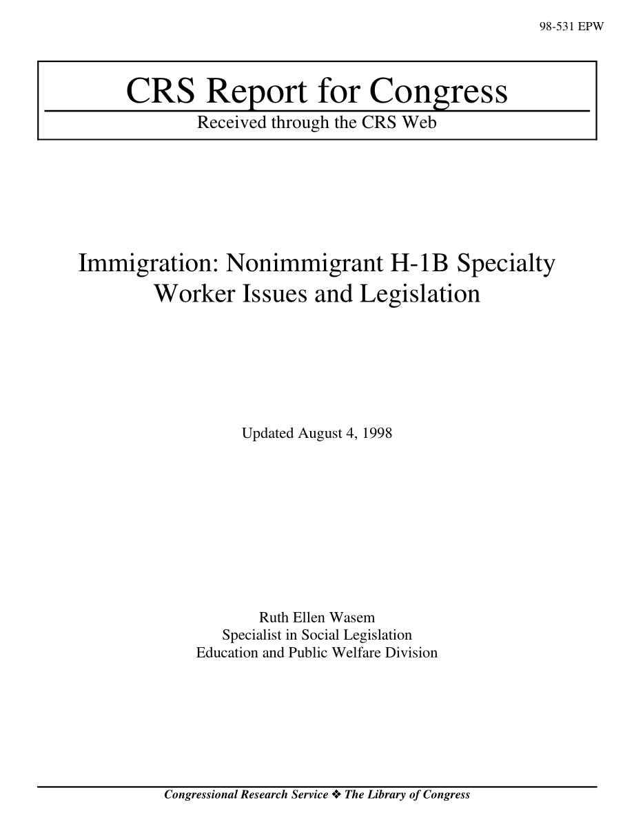 [19980804]98-531EPW_移民：非移民H-1B专业工人问题和立法.pdf_第1页