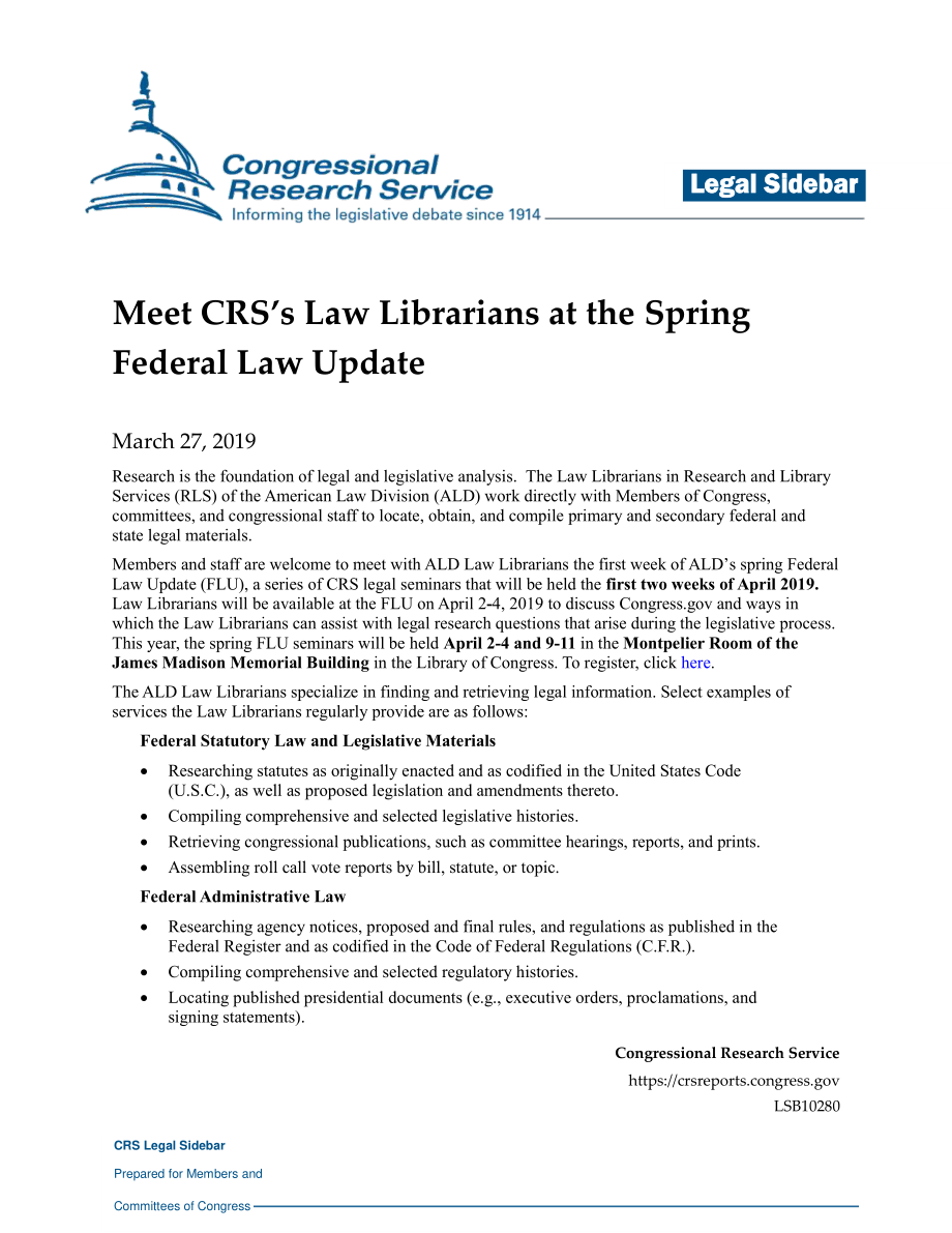[20190327]LSB10280_在春季联邦法律更新中与CRS法律图书馆员会面.pdf_第1页