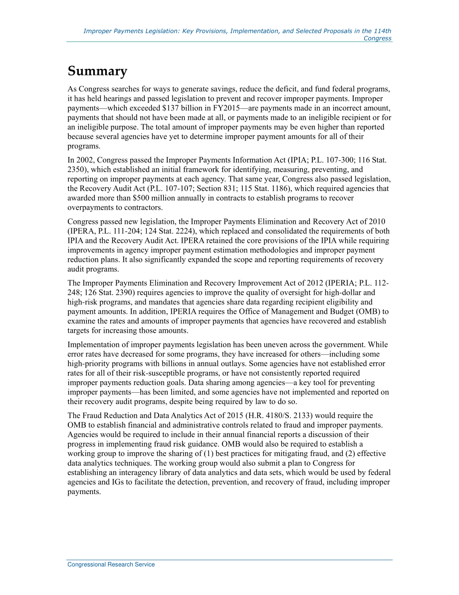 [20161207]R44702_不当支付立法：第114届国会的关键规定、实施和选定提案.pdf_第2页