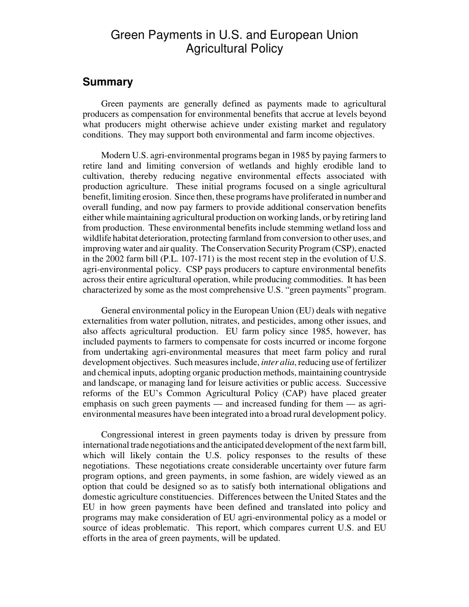 [20051122]RL32624_美国和欧盟农业政策中的绿色支付.pdf_第2页