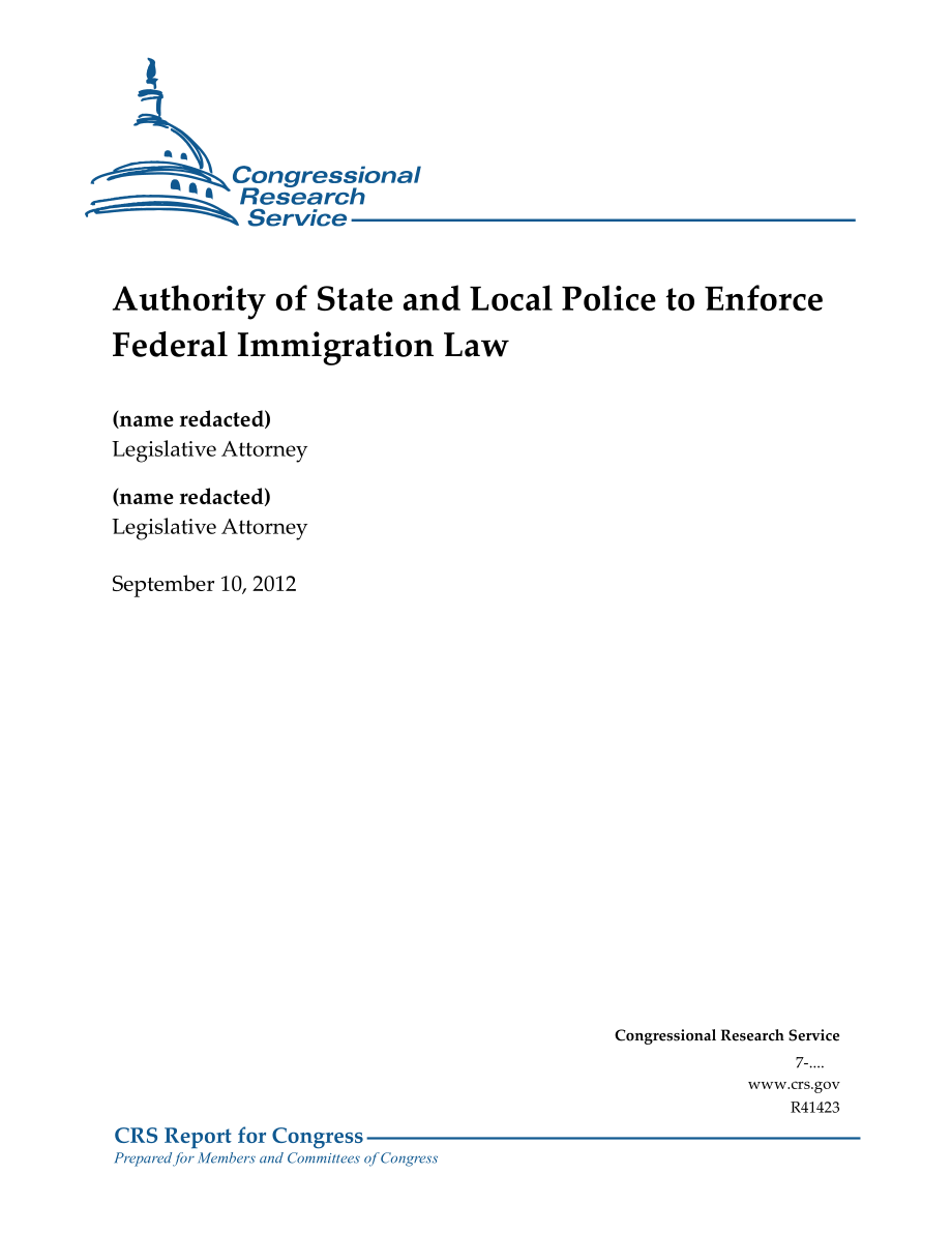 [20120910]R41423_州和地方警察执行联邦移民法的权力.pdf_第1页