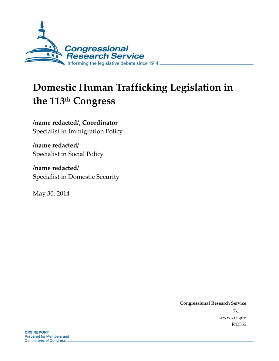 [20140530]R43555_第113届国会的国内人口贩运立法.pdf_第1页