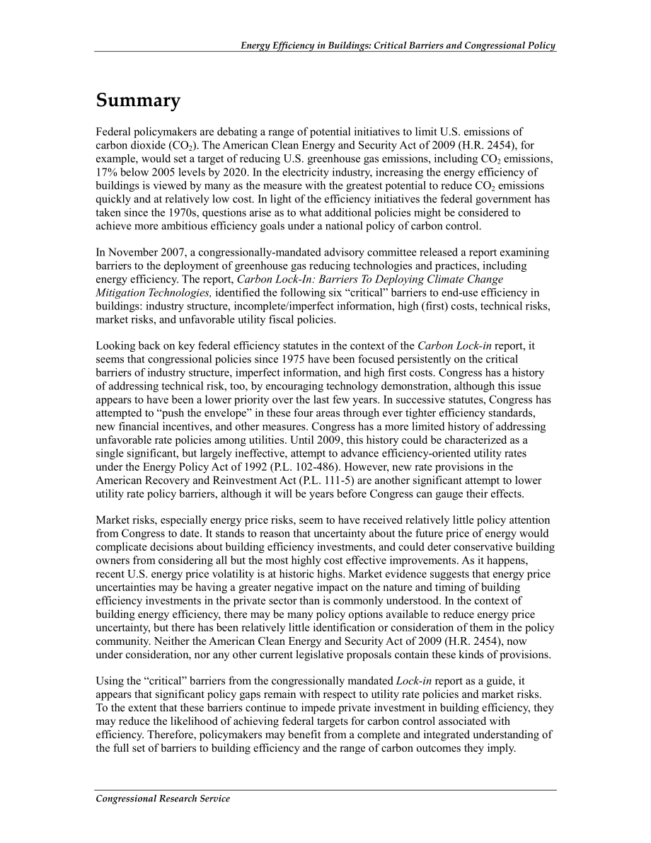 [20090624]R40670_建筑节能：Critical Barriers and Congressional Policy.pdf_第2页