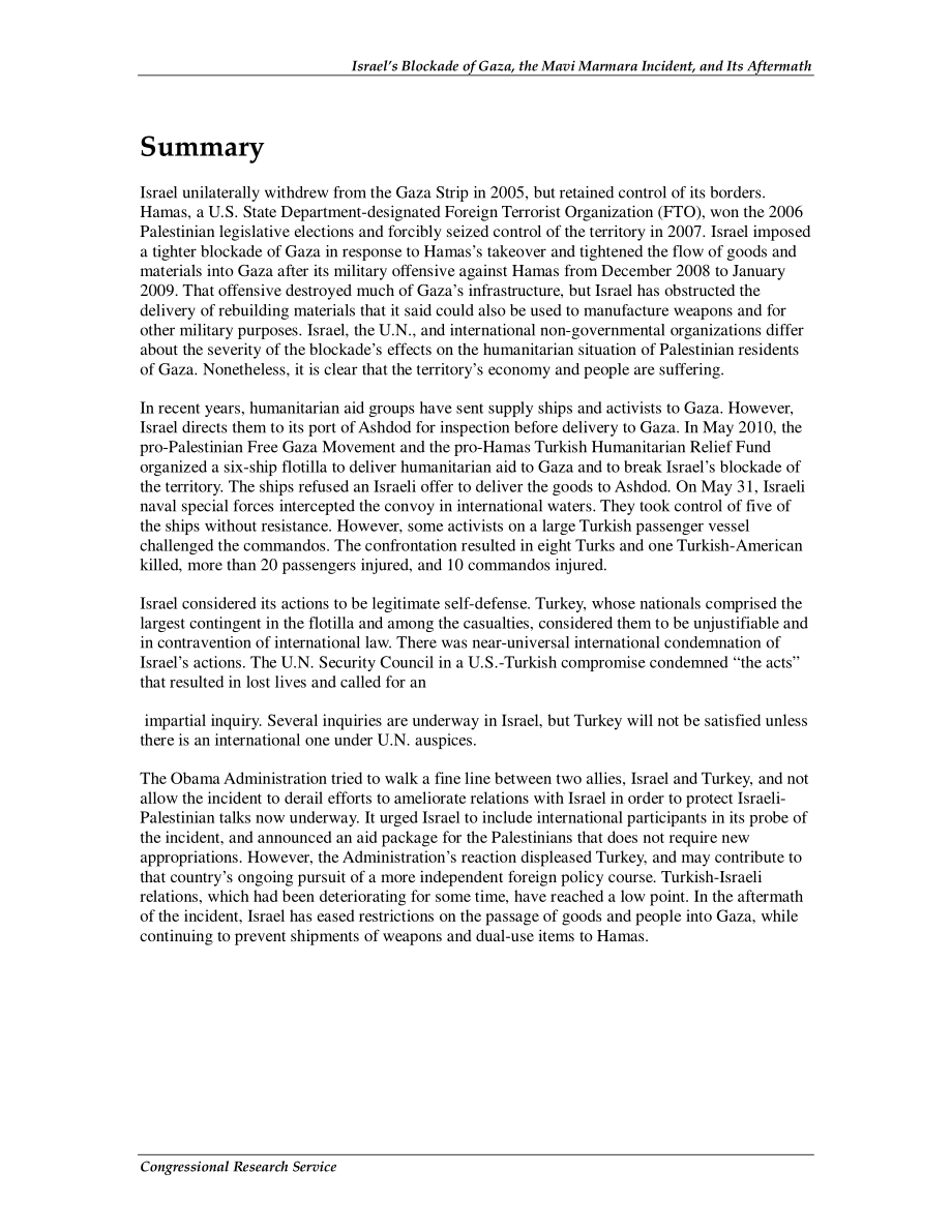[20100623]R41275_以色列对加沙的封锁、马维·马尔马拉事件及其后果.pdf_第2页