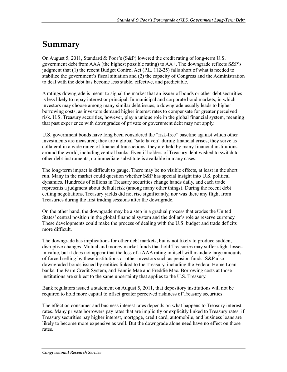 [20110809]R41955_标准普尔下调美国政府长期债务评级.pdf_第2页