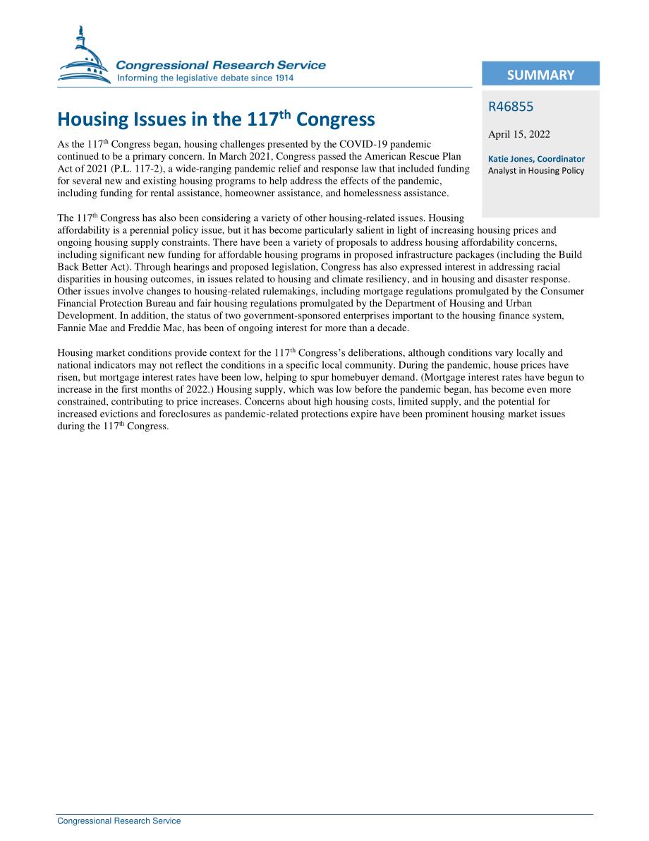 [20220415]R46855_第117届国会的住房问题.pdf_第2页