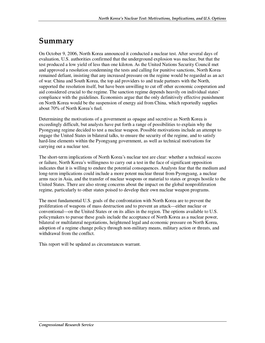 [20061212]RL33709_朝鲜核试验：动机、影响和美国选择.pdf_第2页