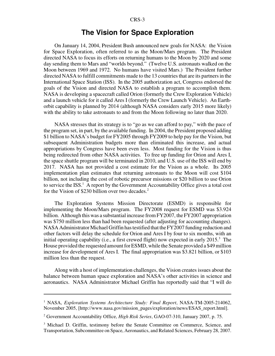 [20080109]RS22625_美国国家航空航天局：概述、2008财年预算概要以及国会的关键问题.pdf_第3页