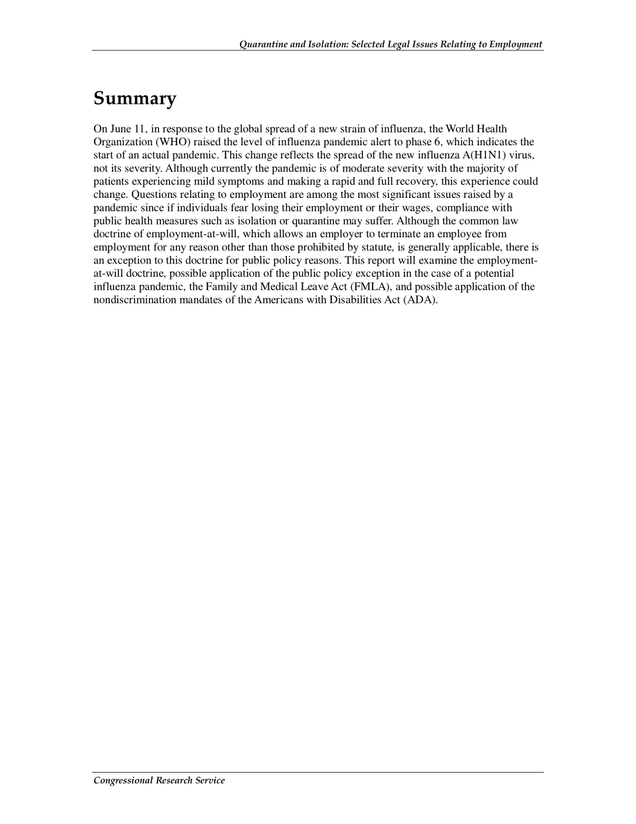 [20090911]RL33609_隔离检疫：选定的与就业有关的法律问题.pdf_第2页