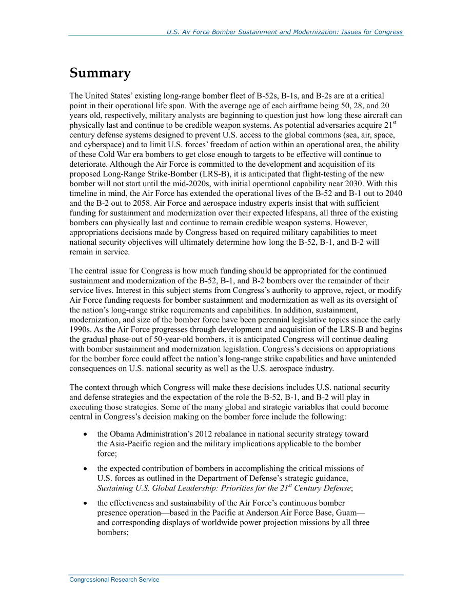 [20140604]R43049_美国空军轰炸机维持和现代化：国会背景和议题.pdf_第2页