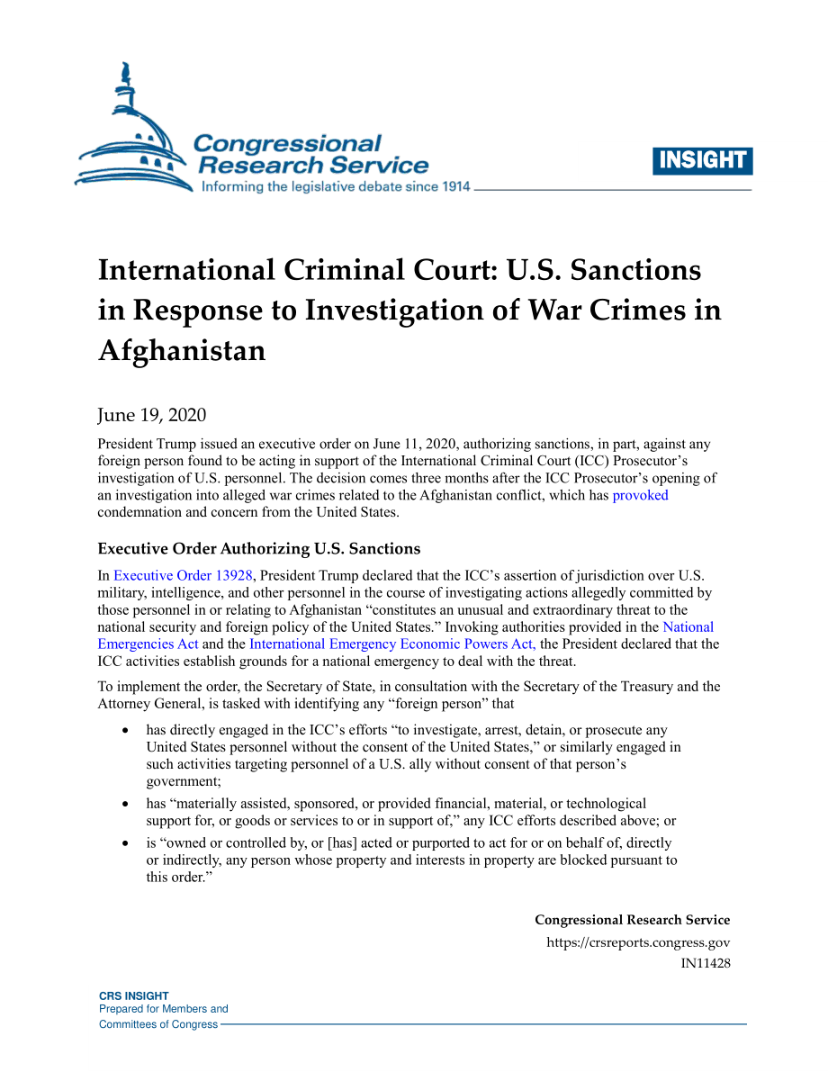 [20200619]IN11428_国际刑事法院：美国对阿富汗战争罪调查的制裁.pdf_第1页