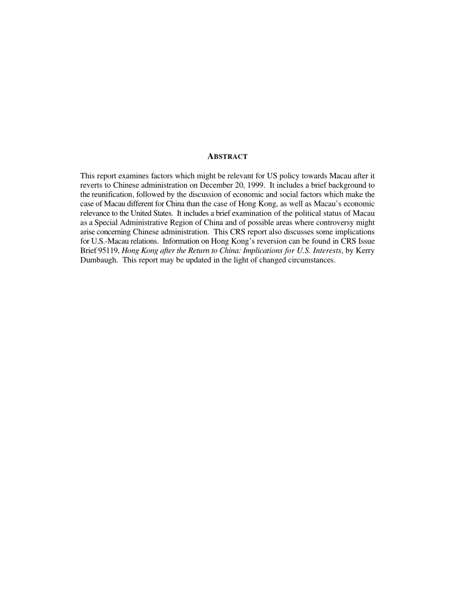 [19990824]RL30289_中国与澳门回归：背景和影响.pdf_第2页