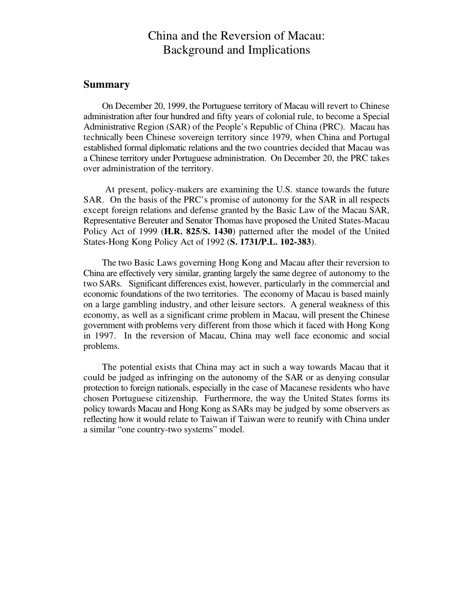 [19990824]RL30289_中国与澳门回归：背景和影响.pdf_第3页