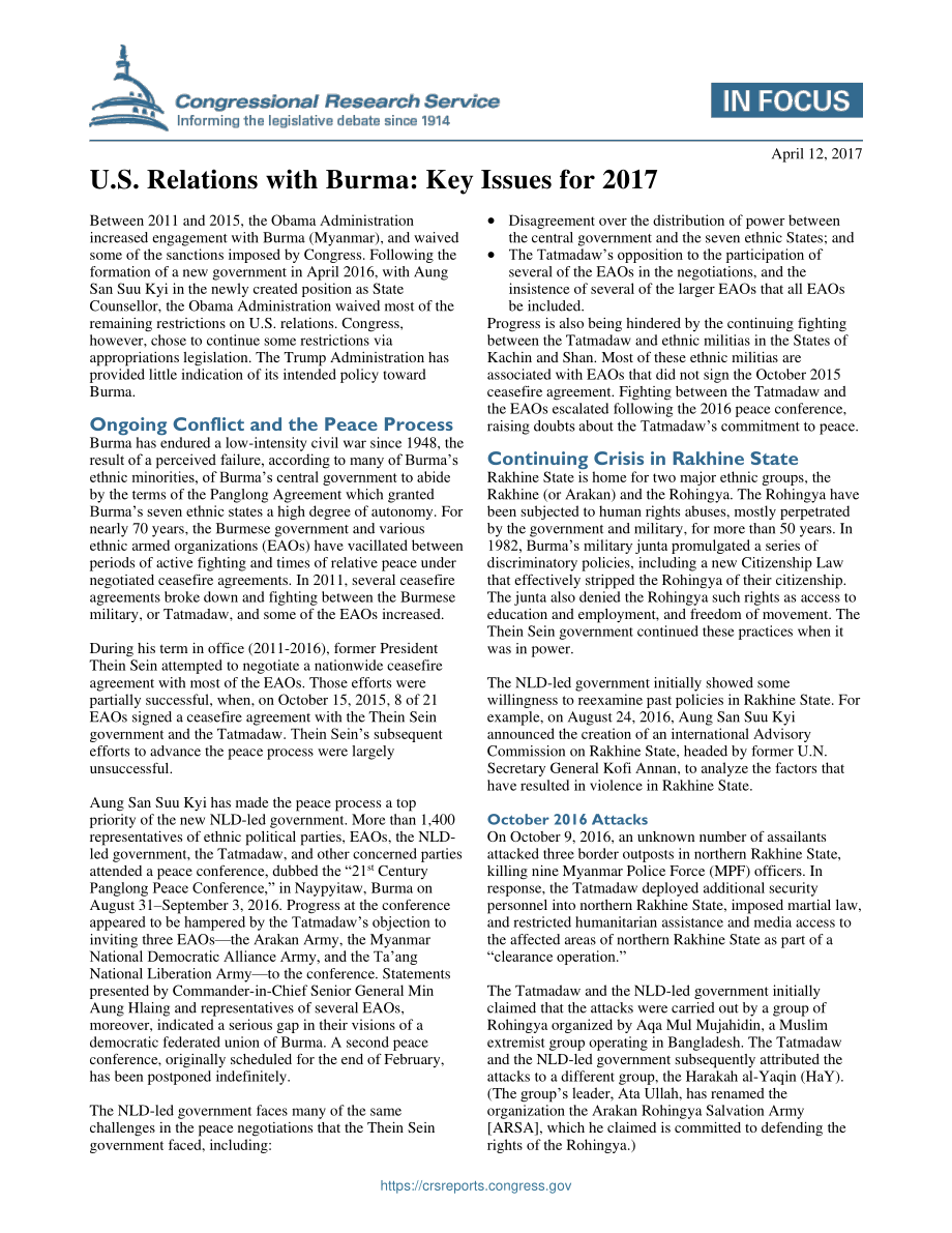 [20170412]IF10635_美国与缅甸的关系：2017年的关键问题.pdf_第1页