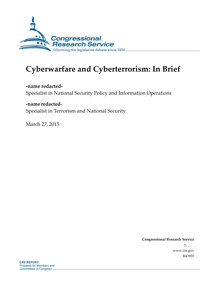 [20150327]R43955_网络战和网络恐怖主义：简言之.pdf_第1页