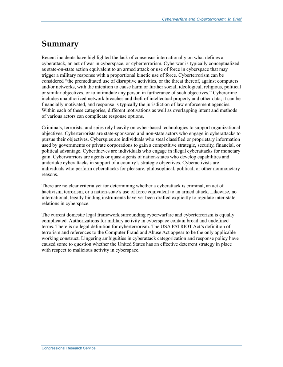 [20150327]R43955_网络战和网络恐怖主义：简言之.pdf_第2页