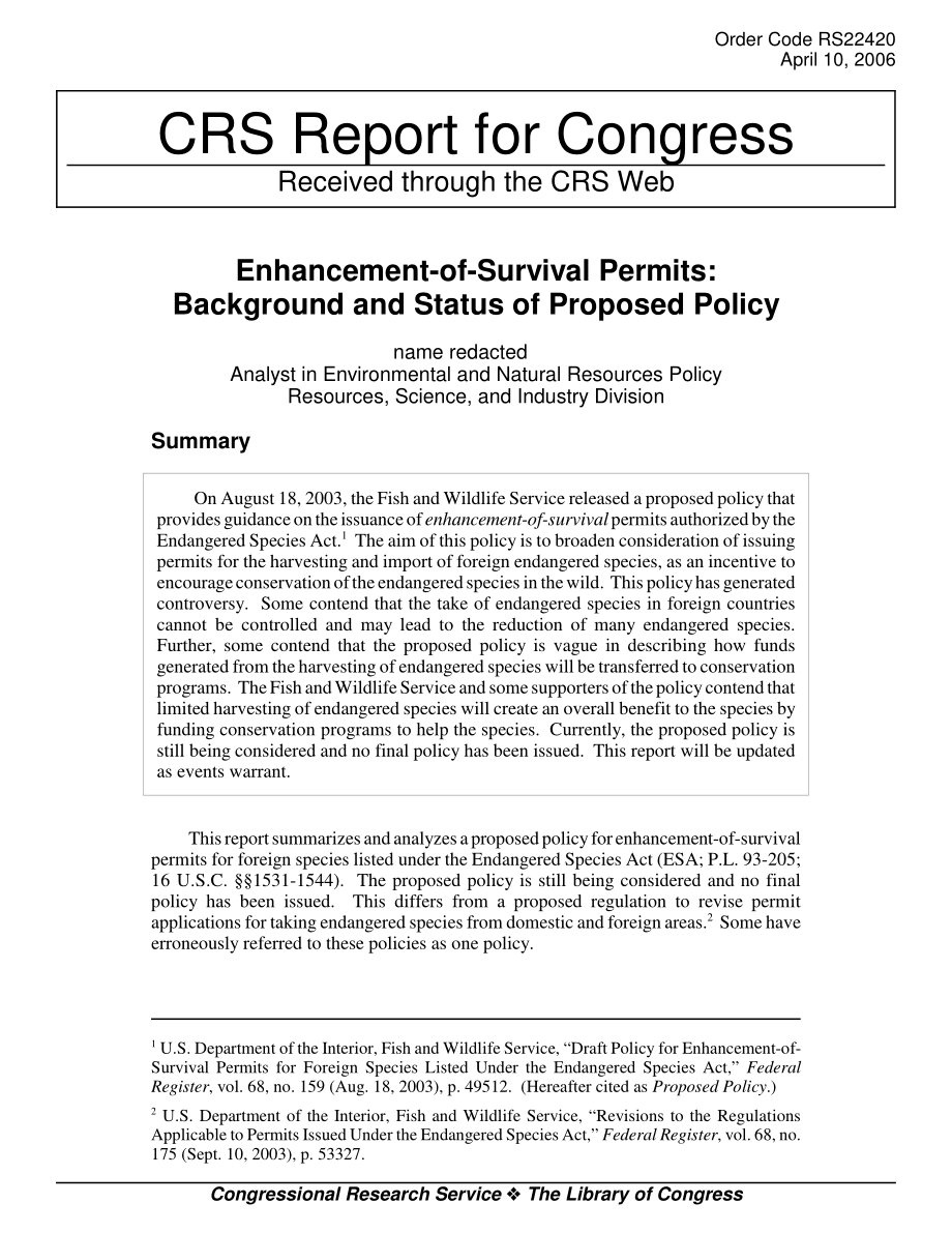 [20060410]RS22420_提高生存许可证：拟议政策的背景和现状.pdf_第1页