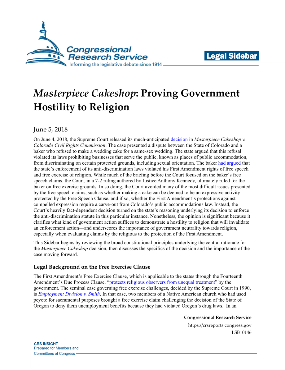 [20180605]LSB10146_杰作Cakeshop：证明政府对宗教的敌意.pdf_第1页
