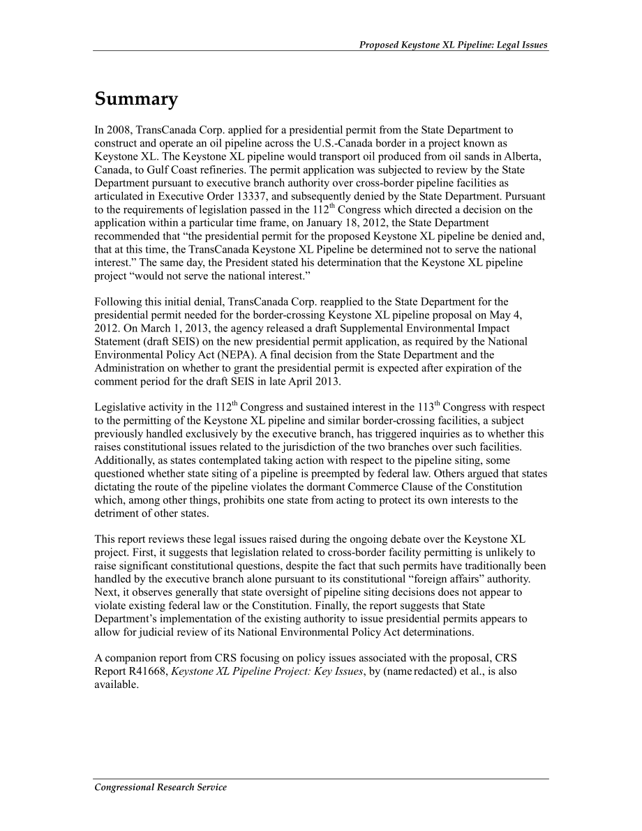 [20130321]R42124_拟建Keystone XL管道：法律问题.pdf_第2页